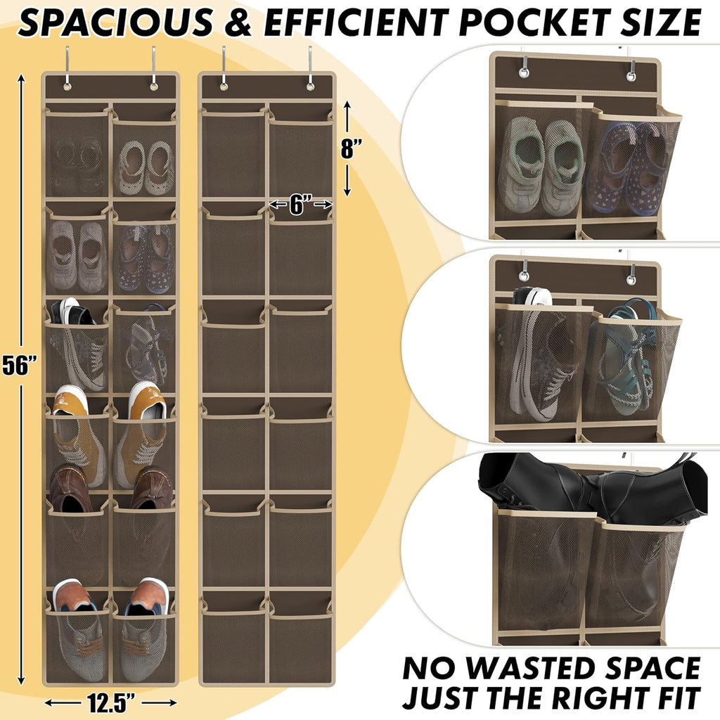 Simple Houseware 12 Pockets Large Over Door Shoe Organizer, 2 Pack, Brown