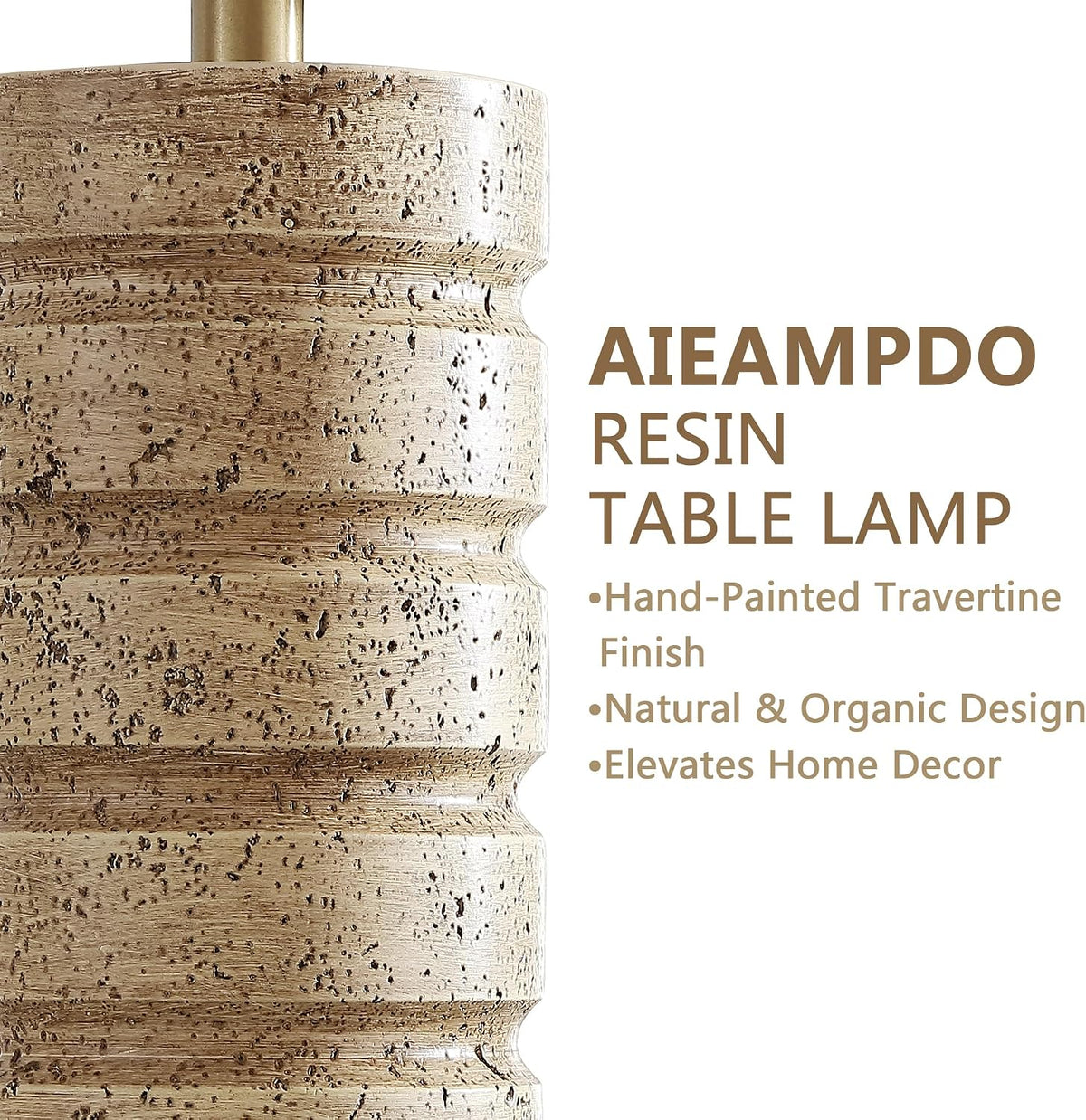 AIEAMPDO 26" Set of 2 Travertine Resin Table Lamps for Bedroom, Brass Base