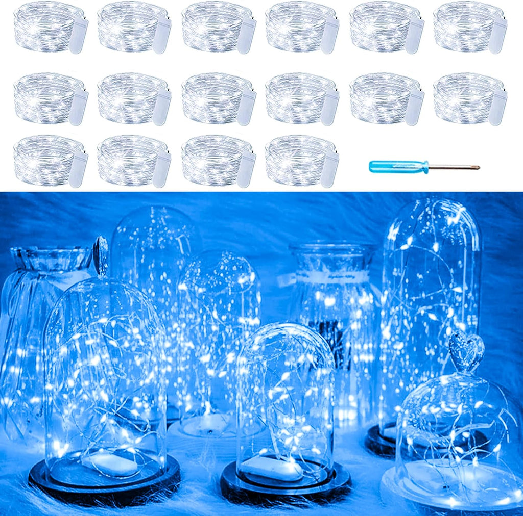 SunKite 16 Packs 20 LED Fairy String Lights Battery Operated Waterproof 6.6 Feet Silver Copper Wire Firefly Starry Moon Lights for DIY Costume Wedding Party Bedroom Table Decor (Cool White)