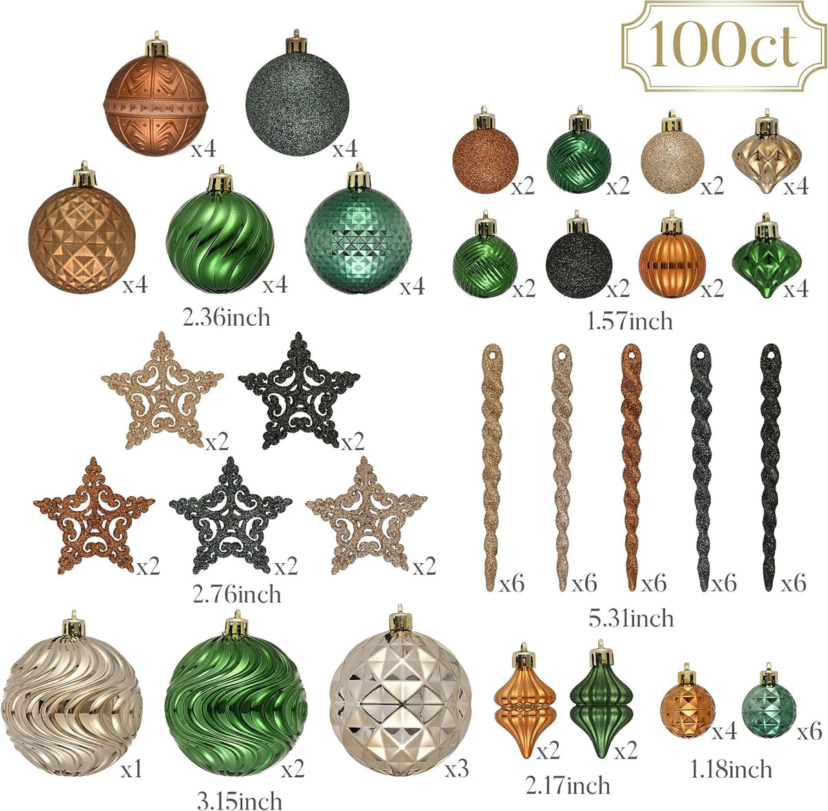 Valery Madelyn 100ct Christmas Tree Decorations Ball Ornaments Set