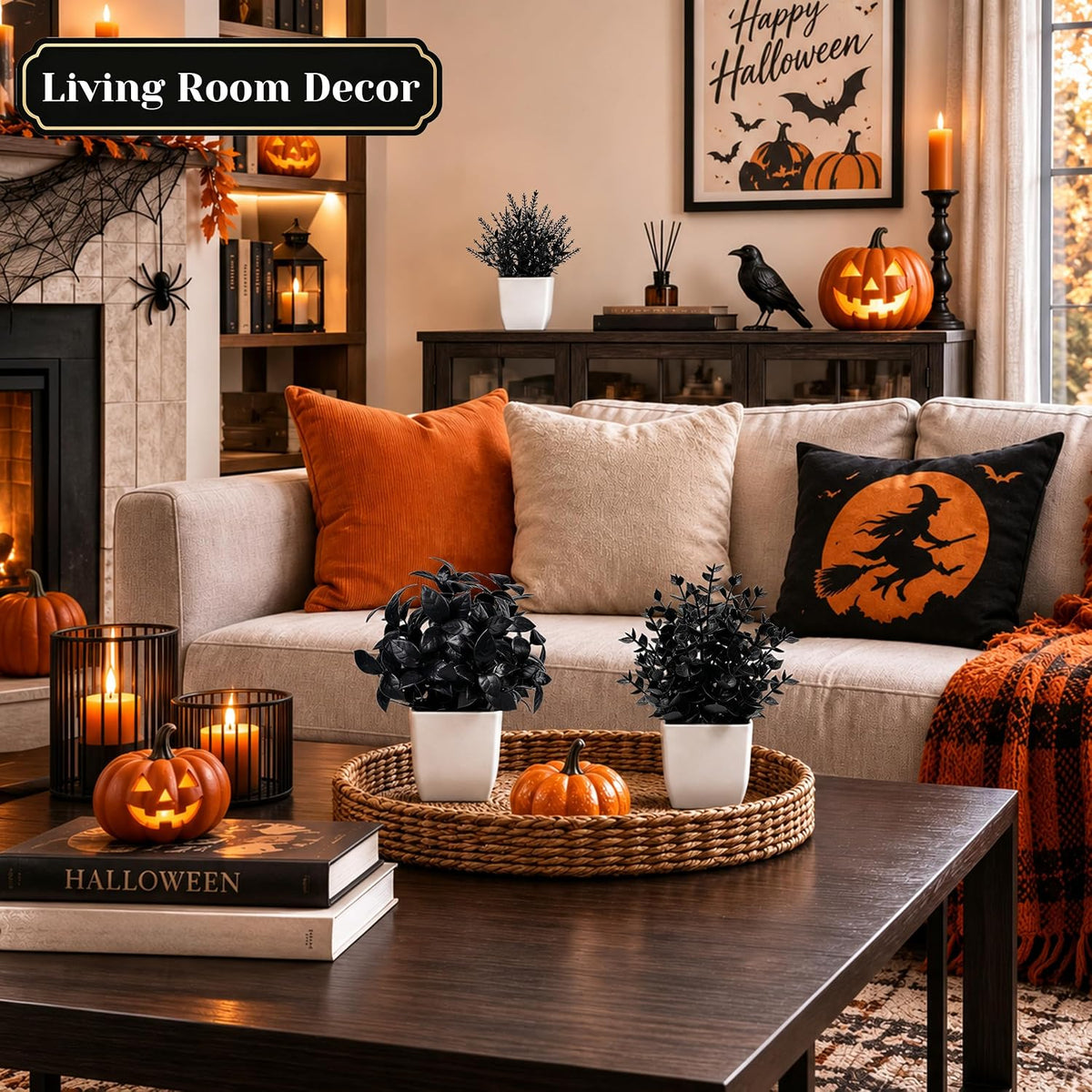 Der Rose 4 Pack Black Artificial Plants for Indoor Halloween Decor