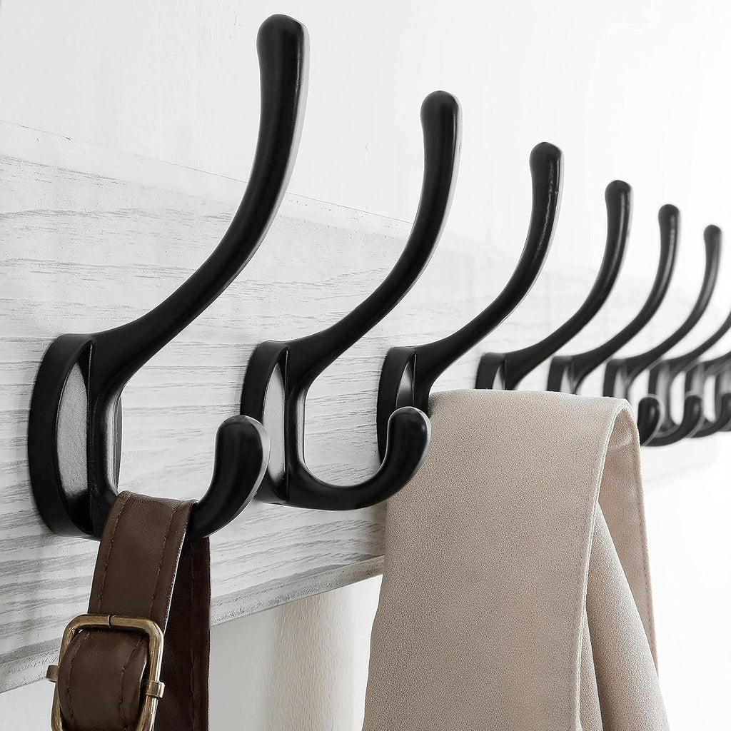 SKOLOO Rustic Wall Mounted Coat Rack, 10 Hooks, 38", Solid Wood, White