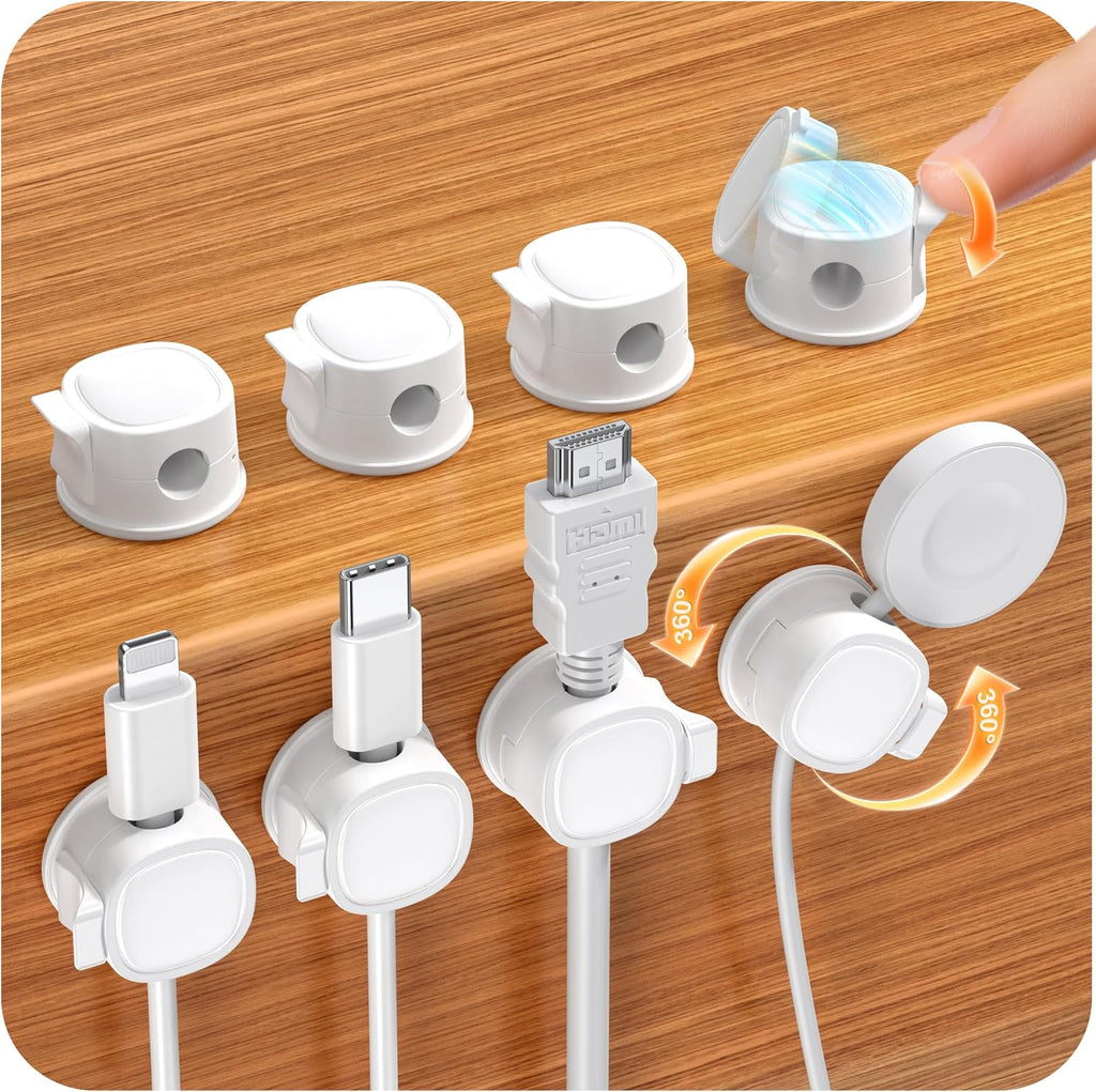 8 Pack 360° Rotatable Cable Clips Cord Organizer,Desk Cable Management Accessory,Cord Clips,Adhesive USB Wire Holder Keeper Organizer Home Office Desk Phone Car Wall Desktop Nightstand Cable Organizer