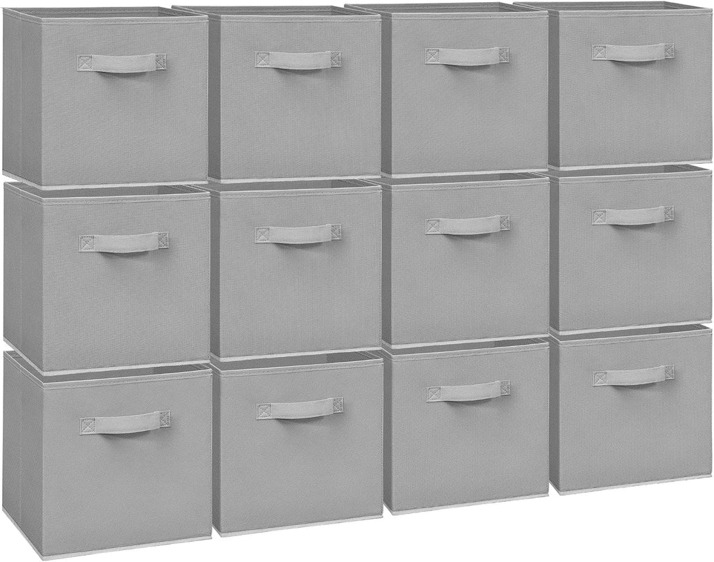 Easi 11 inch Cube Storage Bins, 12 Storage Cube Organizer, Collapsible Fabric storage cubes with Handles, Closet Storage Basket For Organization, Shelf Basket For Shelves Clothes Books, Gray