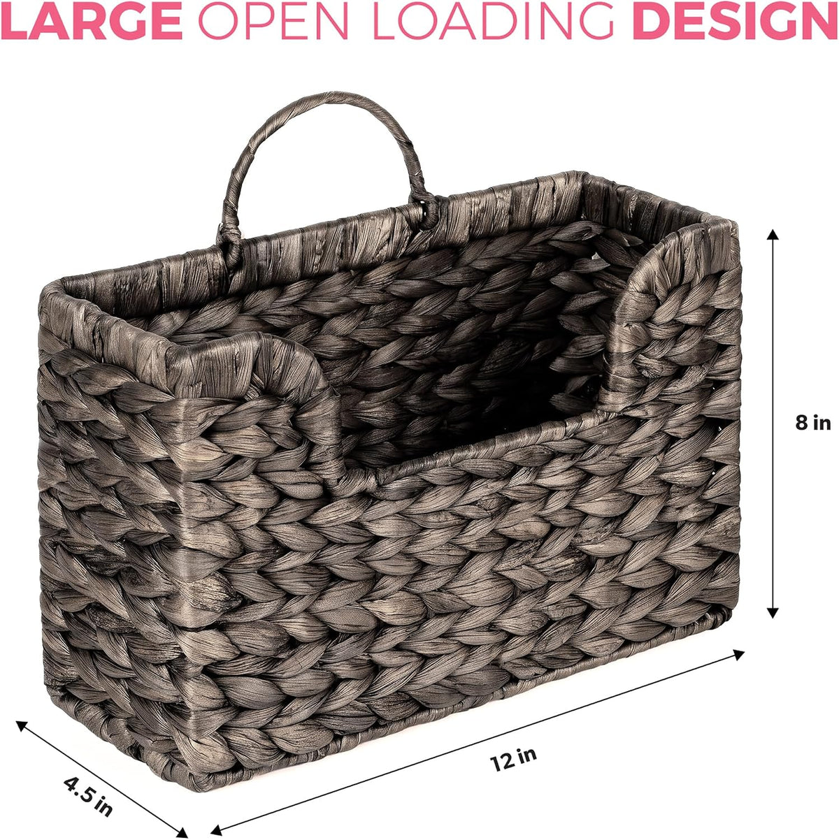Handwoven Water Hyacinth Wall Magazine Holder - Natural Hanging Organizer for Mail, Newspapers & Magazines, Books & Files - Decorative Storage Basket for Bathroom, Living Room, Office.(Espresso Color)