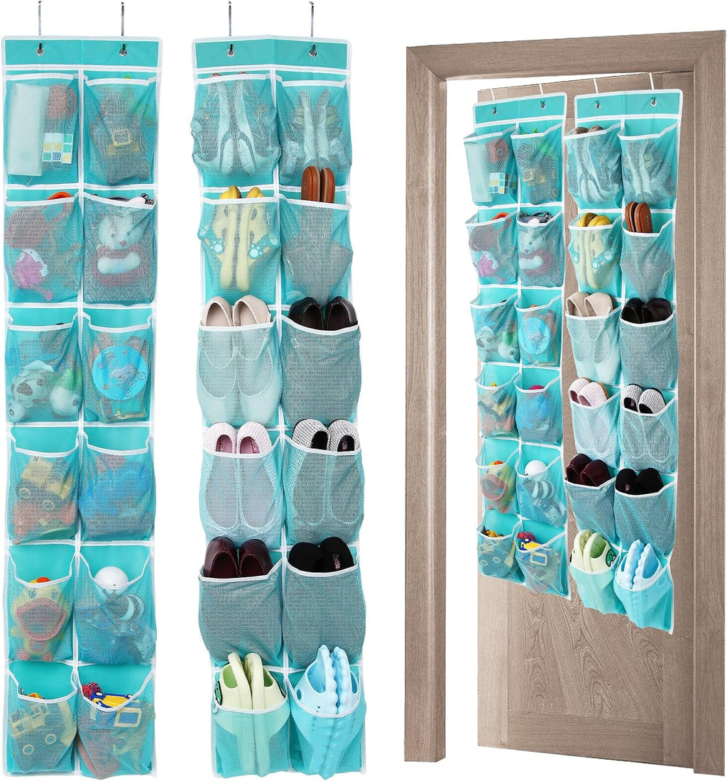GOMAJI 2PK Over the Door 12 Large Pockets Hanging Shoe Organizer, Turquoise