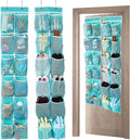GOMAJI 2PK Over the Door 12 Large Pockets Hanging Shoe Organizer, Turquoise