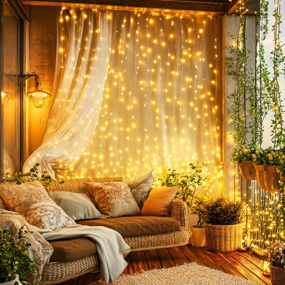 195 LED Curtain Tapestry Lights, 6.5 x 5 ft Backdrop String Lights, 1 Pack