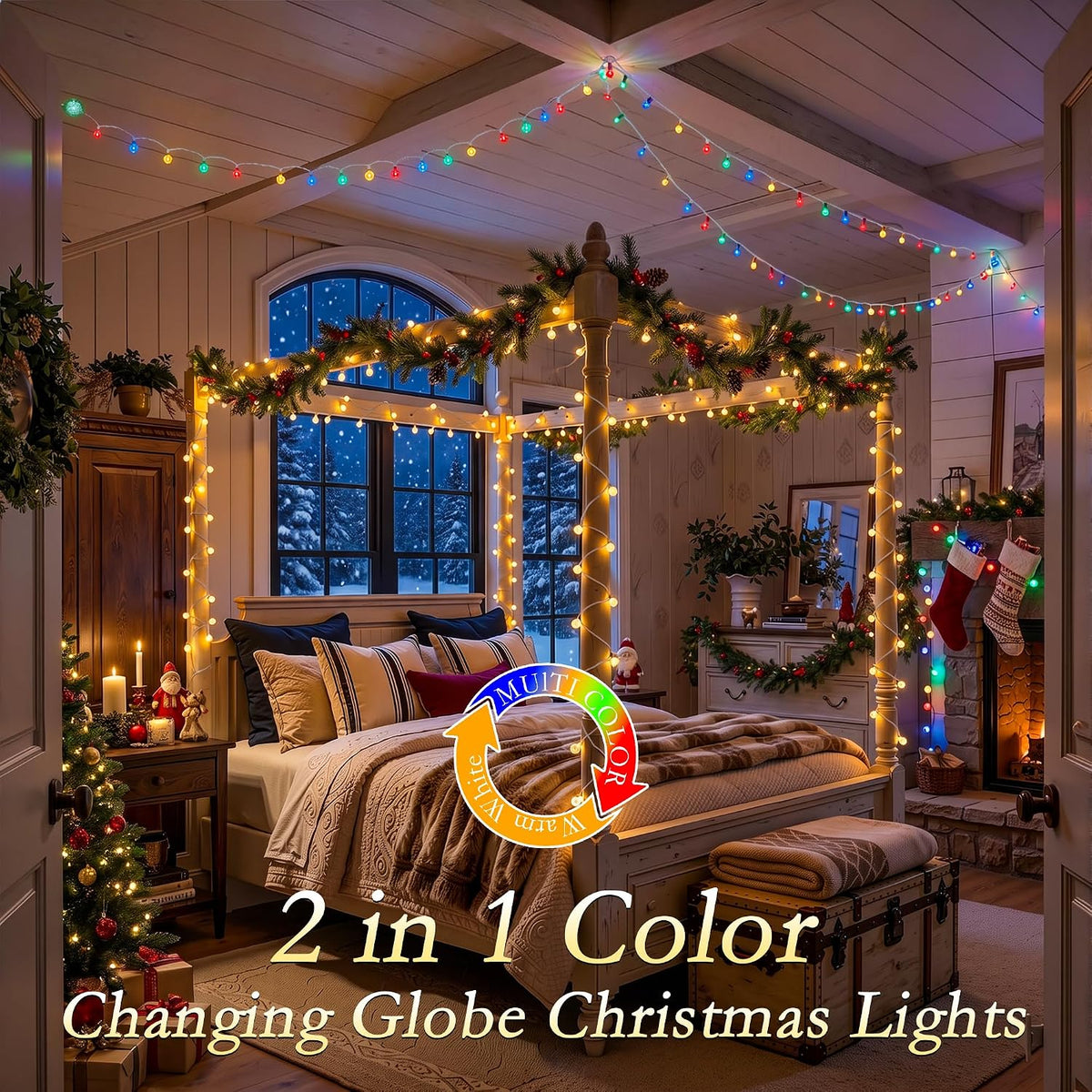 Globe String Lights USB 50FT 100 LED Warm White & Multicolor Changing