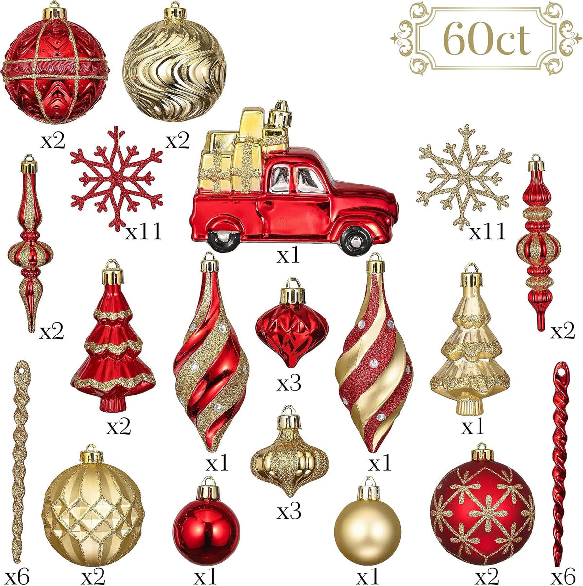 Valery Madelyn 60ct Christmas Tree Decorations Ball Ornaments Set