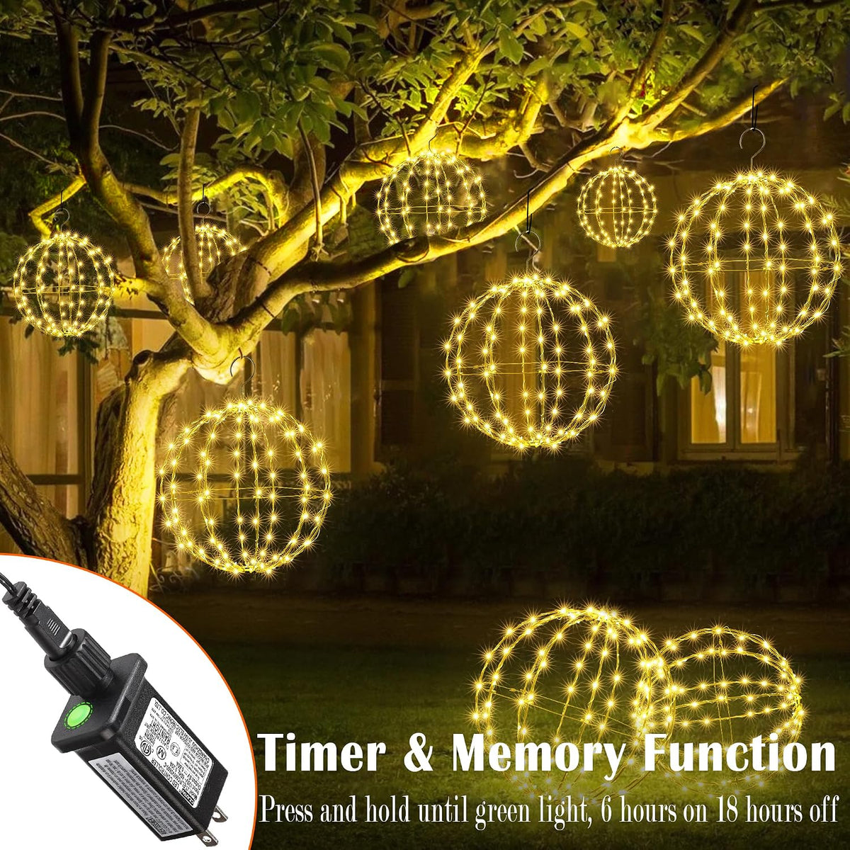 Joomer Plug-in Christmas Ball Lights, 13in & 11in Foldable Sphere Lights