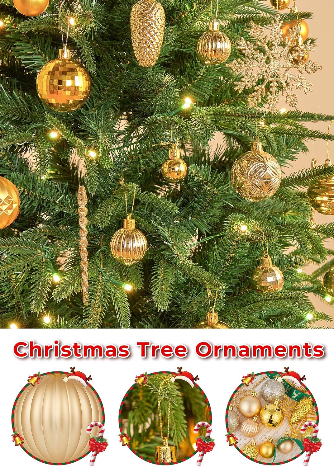 Brightown 100Pcs Christmas Tree Decorations Ornaments Set, Gold