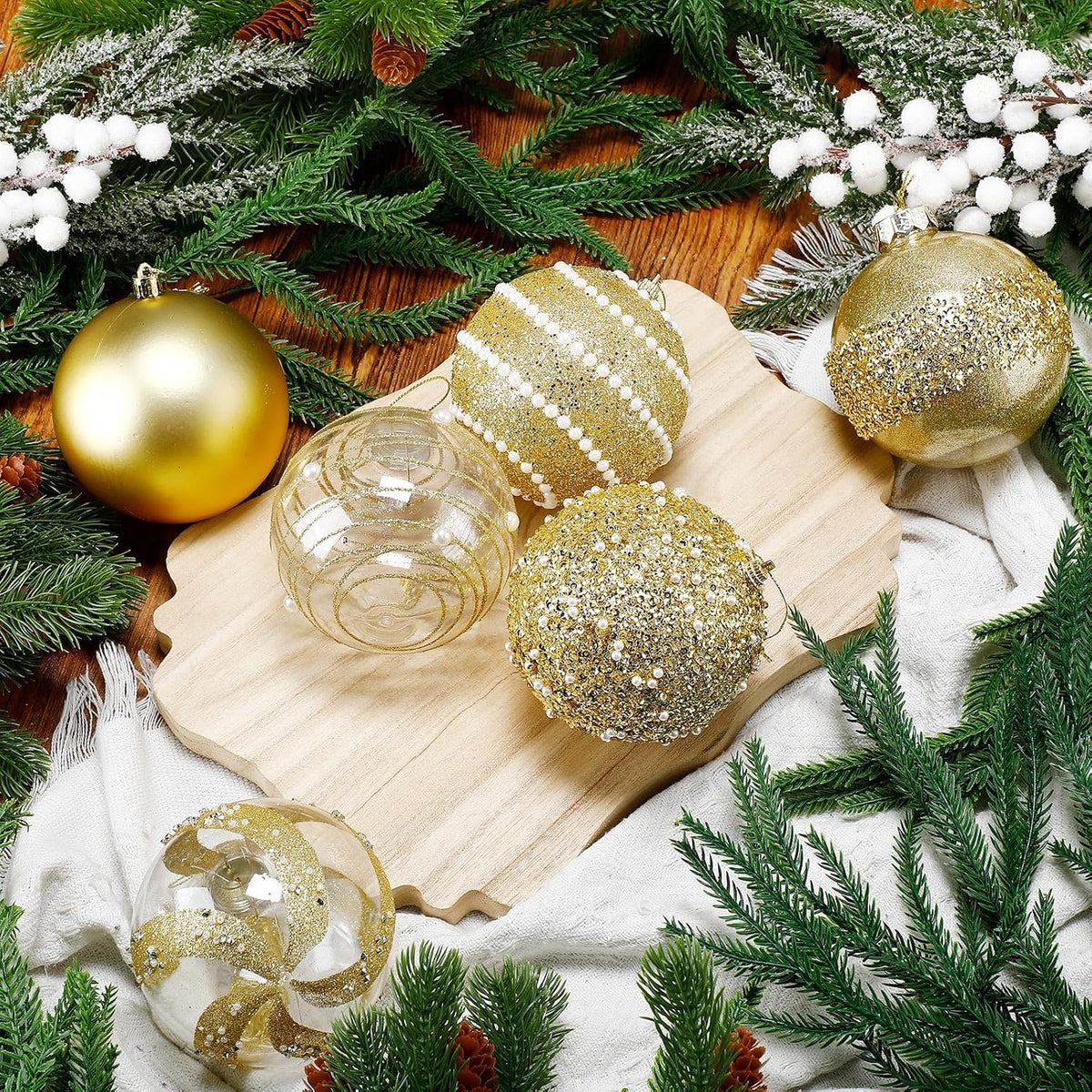 Lyrow 12 Pcs Christmas Balls Ornaments, Gold, 3.15''