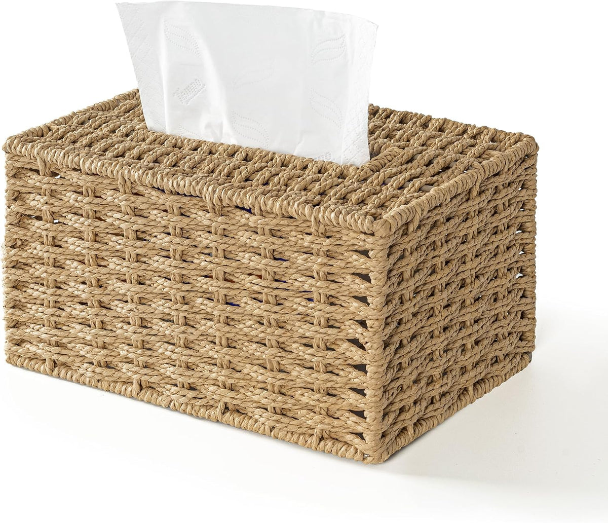 AELS Farmhouse Tissue Box Cover, Hand Woven Strawpaper Facial Tissue Paper Holder, Cute Tissue Box Holder, Boho Bathroom Decor Box w/Elastic Bottom, Tissue Holders for Bathroom Vanity, Natural
