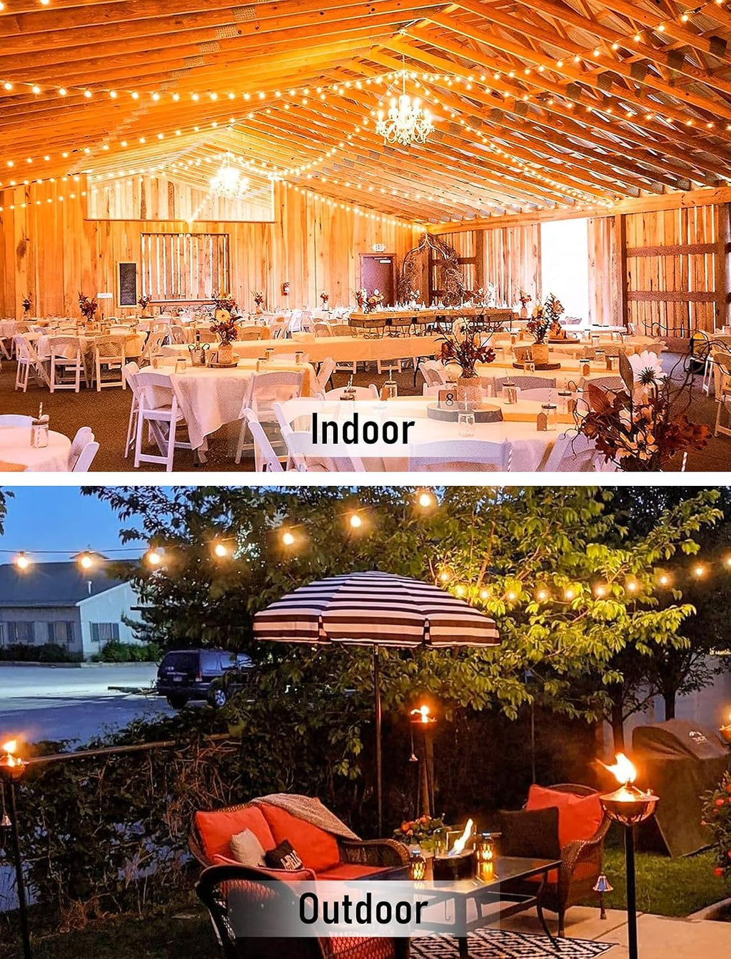 50FT LED Outdoor String Lights with 52 (2 Spare) Frosted Patio Shatterproof Bulbs,Commercial Grade Waterproof Patio Lights,Decorative for Garden Christmas Patio,Backyard, Balcony
