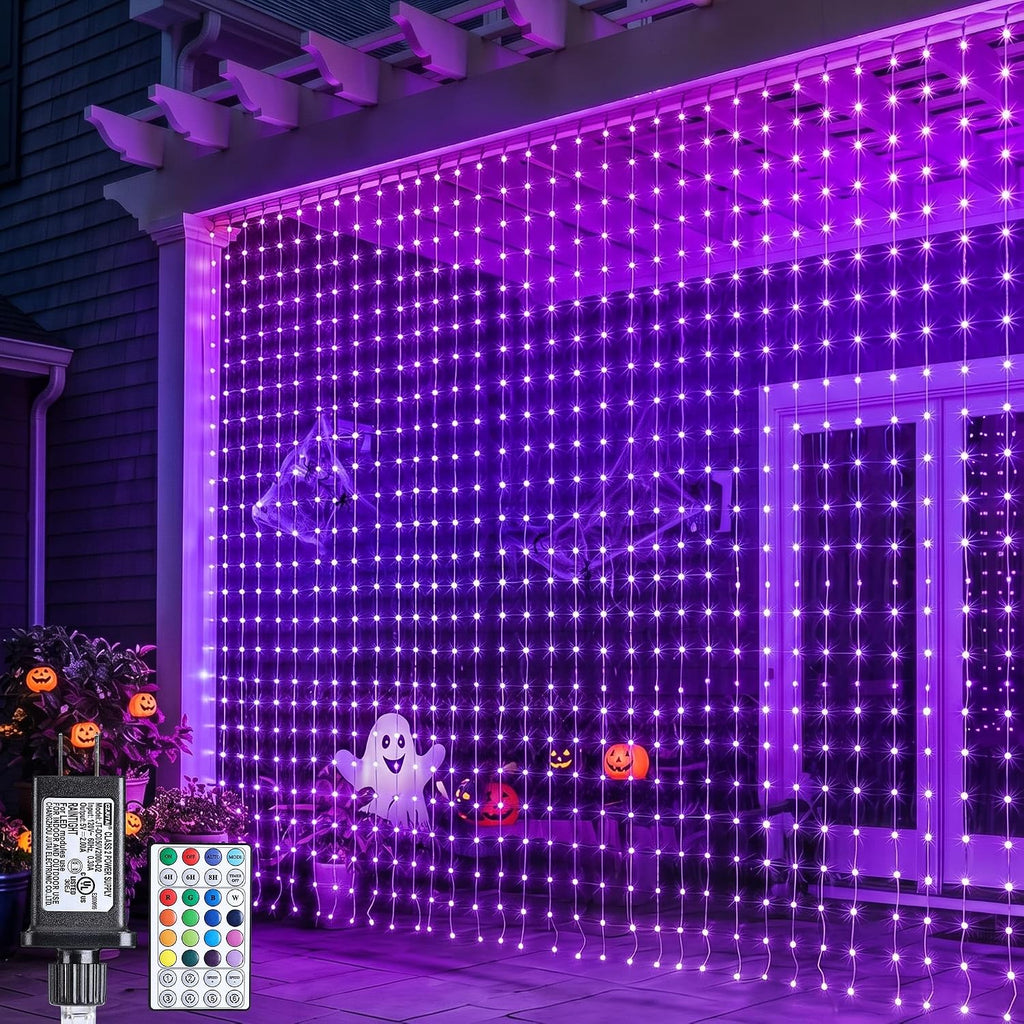 Brizled Halloween Curtain Lights String, 256 LED 5.2 x 5.2ft Color Changing