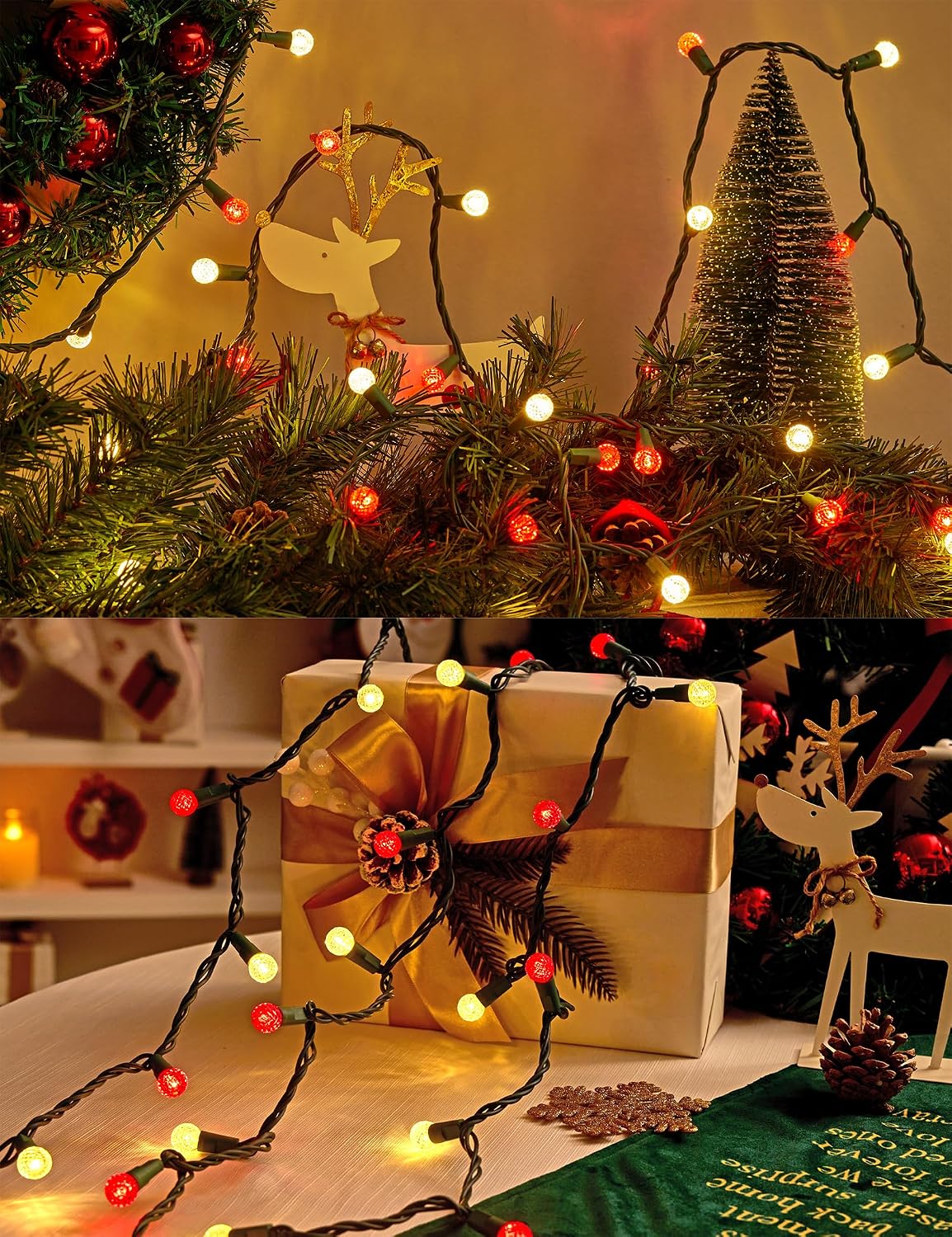 BOHON Christmas Lights String 17FT 50 LED Faceted G15 Red and Warm White