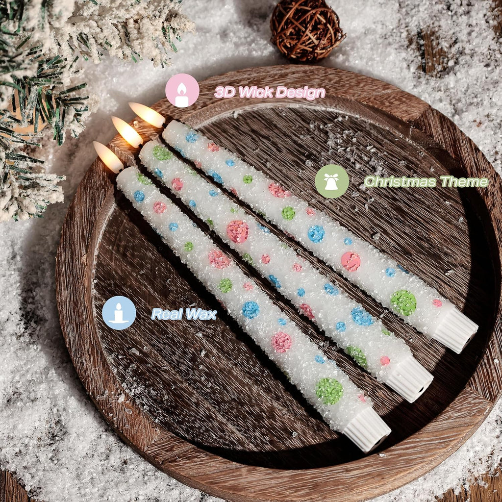 Pastel Dot Flameless Taper Candles with Remote, Set of 3, Christmas Decor