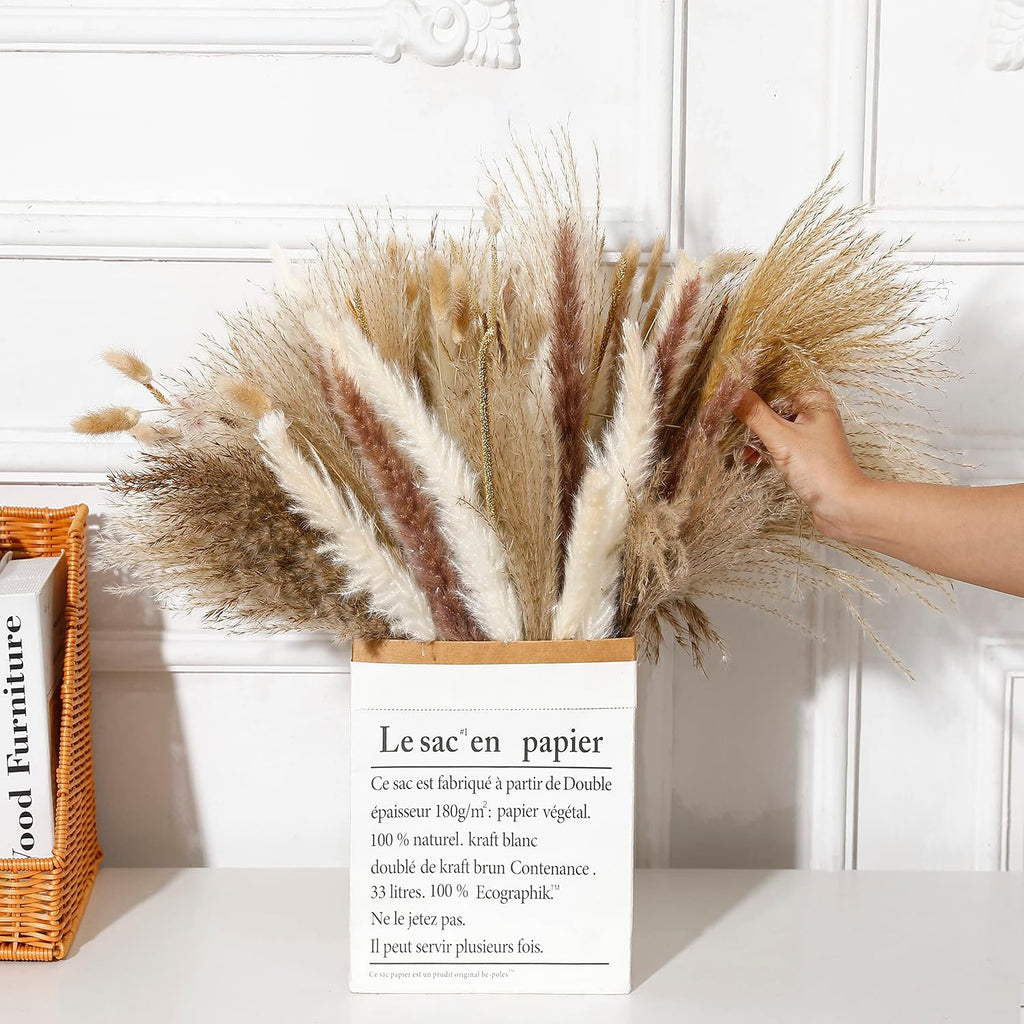 Wertuirk 135Pcs Dried Pampas Grass Boho Home Decor