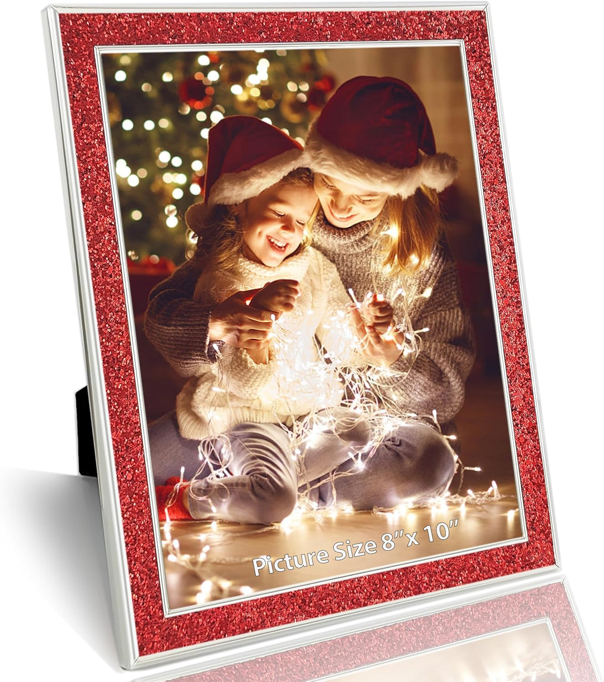 HIKWADERY 8x10 Picture Frame Glitter, Red Bling 8 by 10 Photo Frames with HD Real Glass, for Wall or Tabletop Display, Family Friends Wedding Mother's Day Gift (8 x 10, Red)