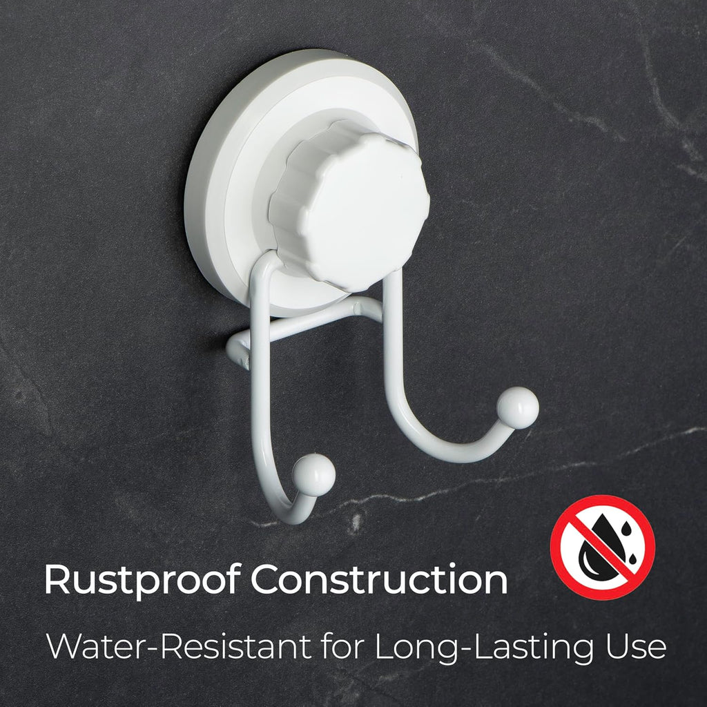 HASKO Suction Cup Hooks for Shower Wall, Removable Towel Hooks for bathrooms, Includes Optional No Drill Adhesive Mount for Inside Shower, Rustproof Stainless Steel - 2 Pack, White