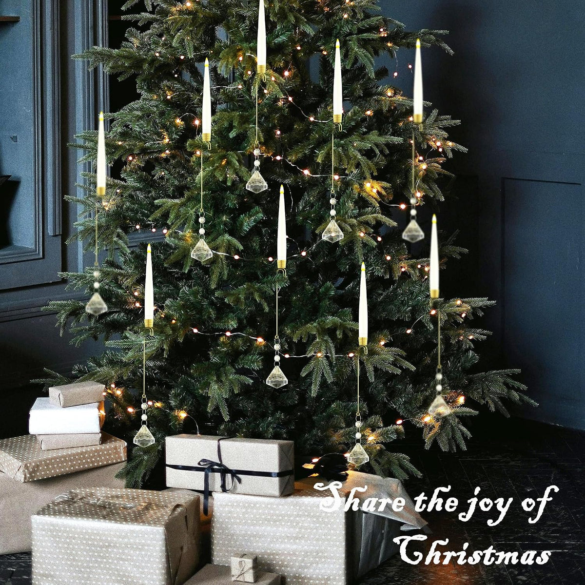 JOIONE Christmas Tree Candles, 10 Pack Crystal Diamond Tree Hanging Decor