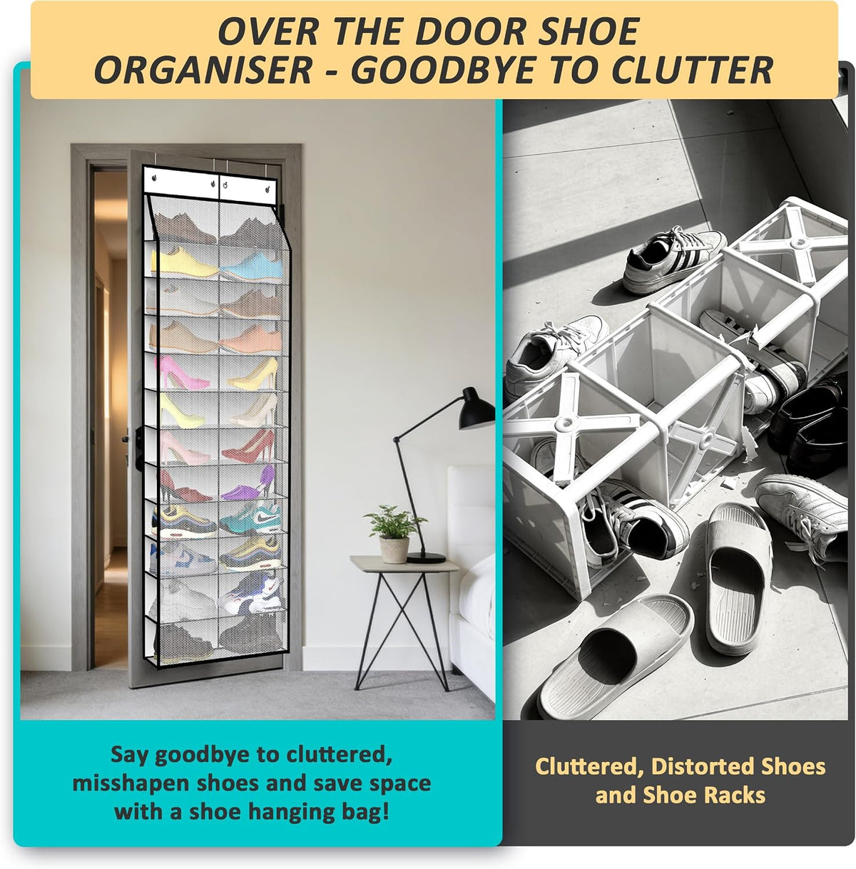 Kotkn 24-Pair Over Door Shoe Organizer for Family & Kids, Double Sided | Hanging Storage for Sneakers, Boots, Toys & Room Organization-Pearl White