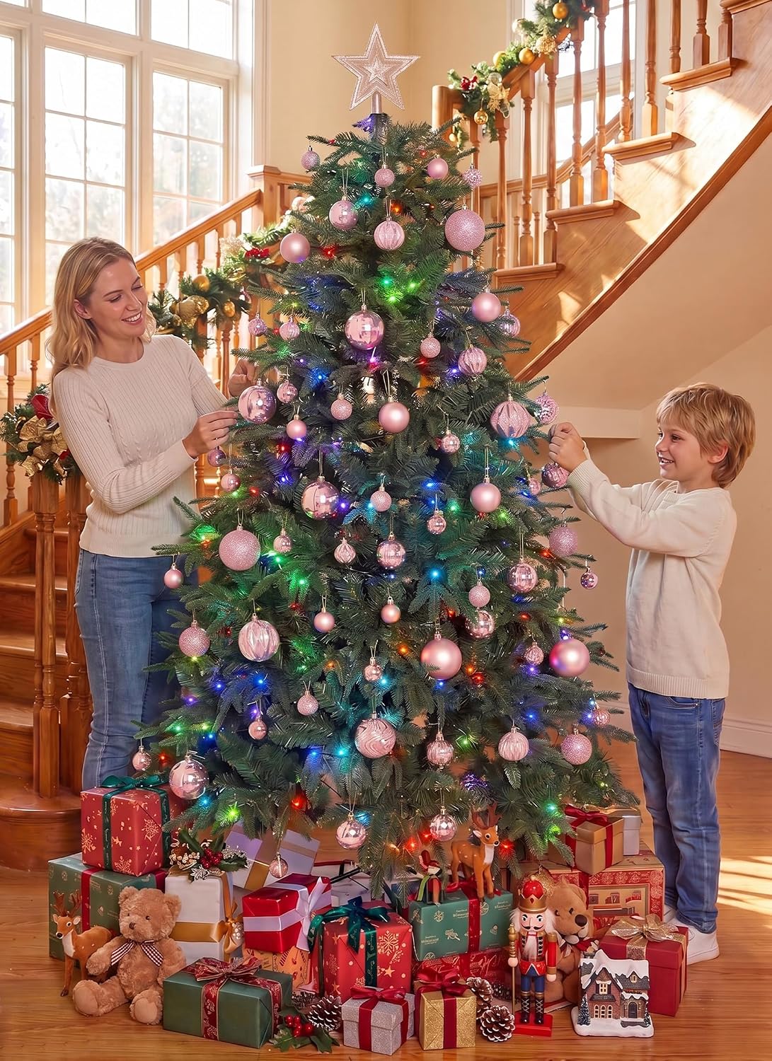 Brightown 36‑Pack Pink Shatterproof Christmas Tree Ball Ornaments Set