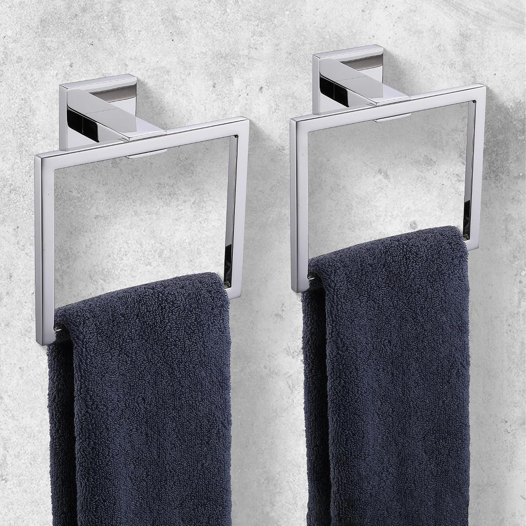 LANC Hand Towel Rings for Bathroom Wall Mount Chrome Polished Square Hand Towel Holder for Lavatory Bathroom Hardware Accessories Stainless Steel Modern Style Shower Towel Towel Racks Hanger, A8896CP
