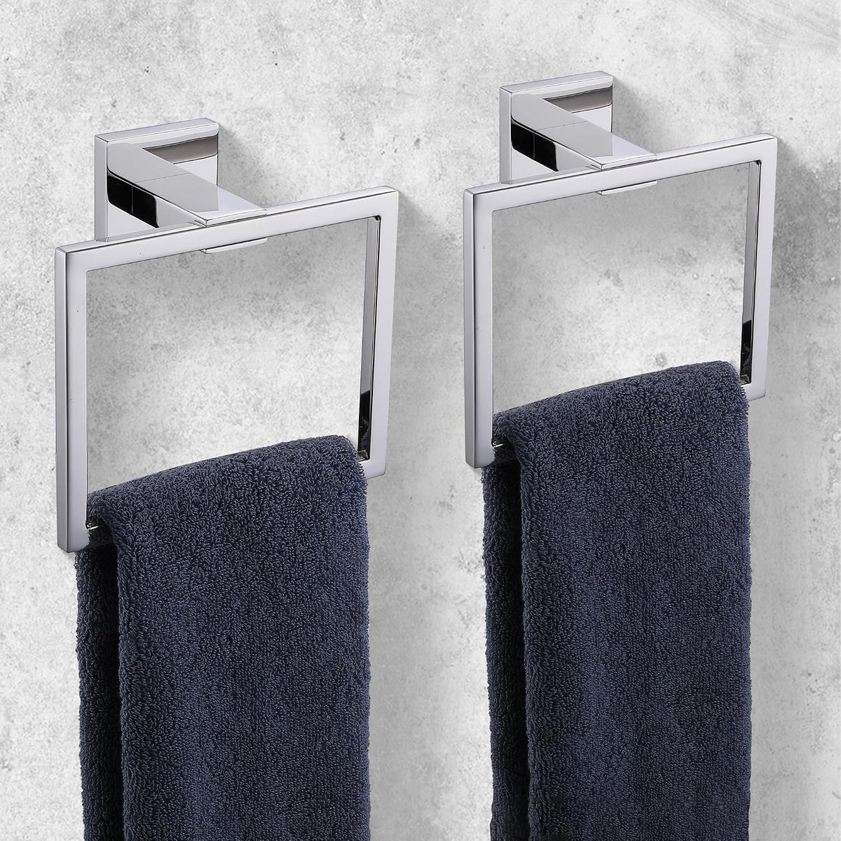 LANC Hand Towel Rings for Bathroom Wall Mount Chrome Polished Square Hand Towel Holder for Lavatory Bathroom Hardware Accessories Stainless Steel Modern Style Shower Towel Towel Racks Hanger, A8896CP