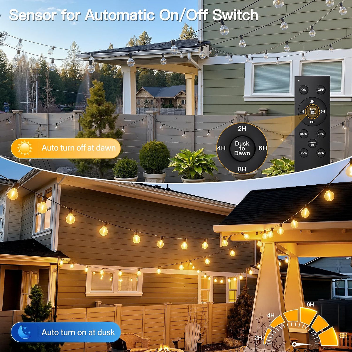 Outdoor String Lights, 50FT G40 Patio Lights with Remote, Balck