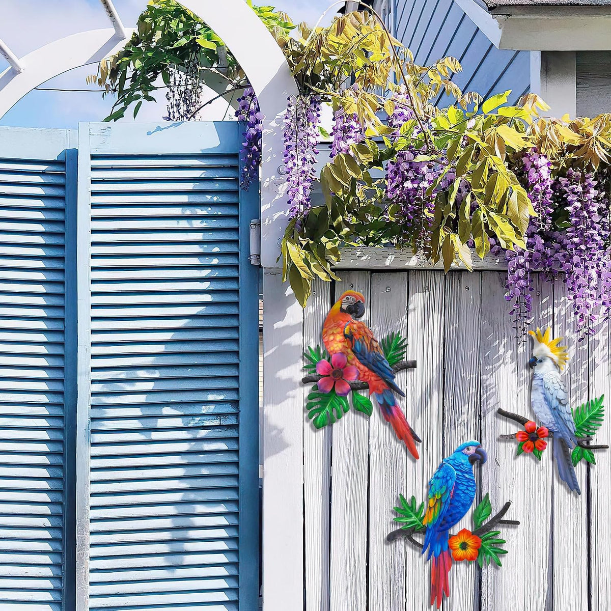 Metal Parrots Wall Art Decor Outdoor Decorations for Yard Garden Decor