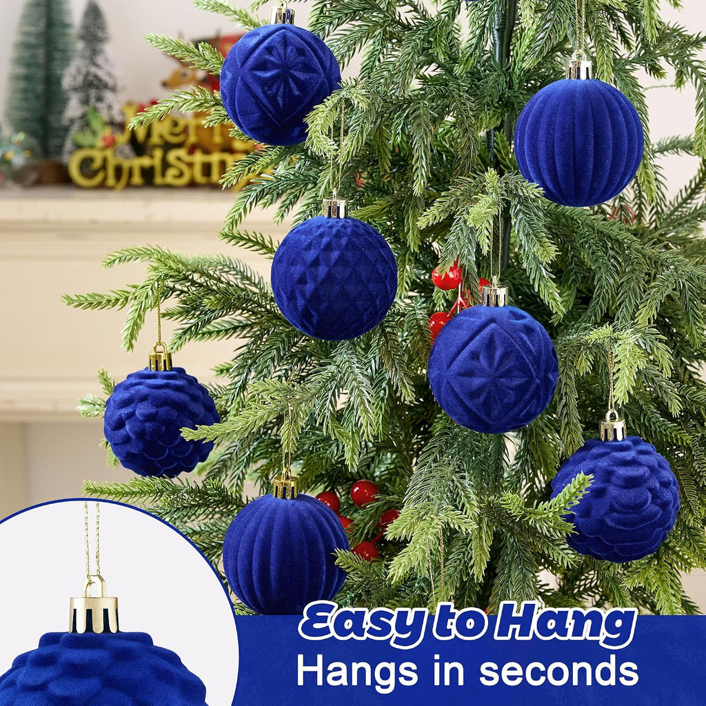 BLEUM CADE 16Pcs Blue Velvet Shatterproof Christmas Ball Ornaments