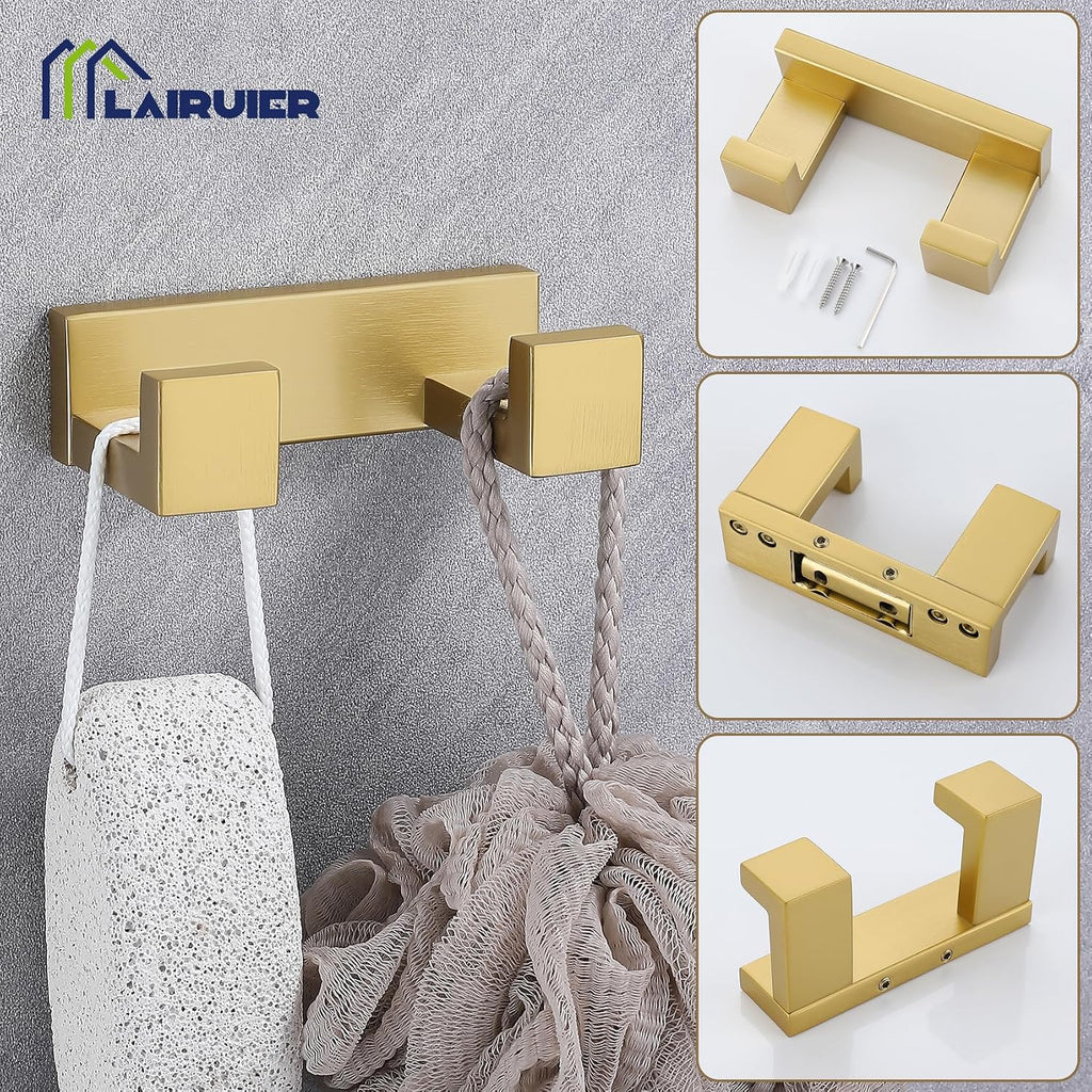 Lairuier Brushed Gold Bathroom Hardware Accessories, 4PCS Towel Bar Set