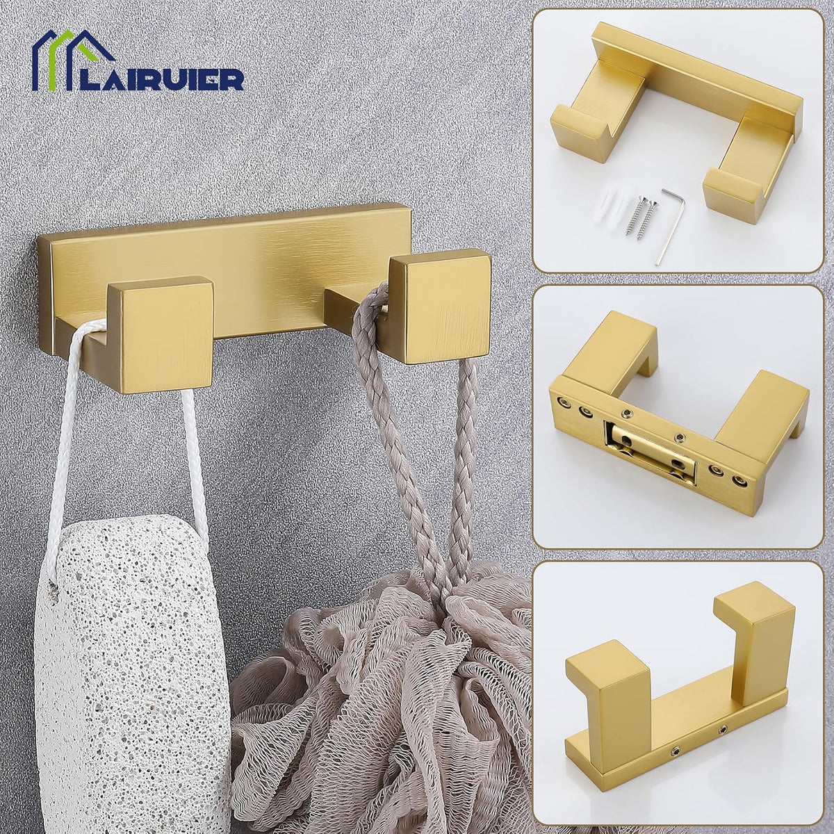 Lairuier Brushed Gold Bathroom Hardware Accessories, 4PCS Towel Bar Set