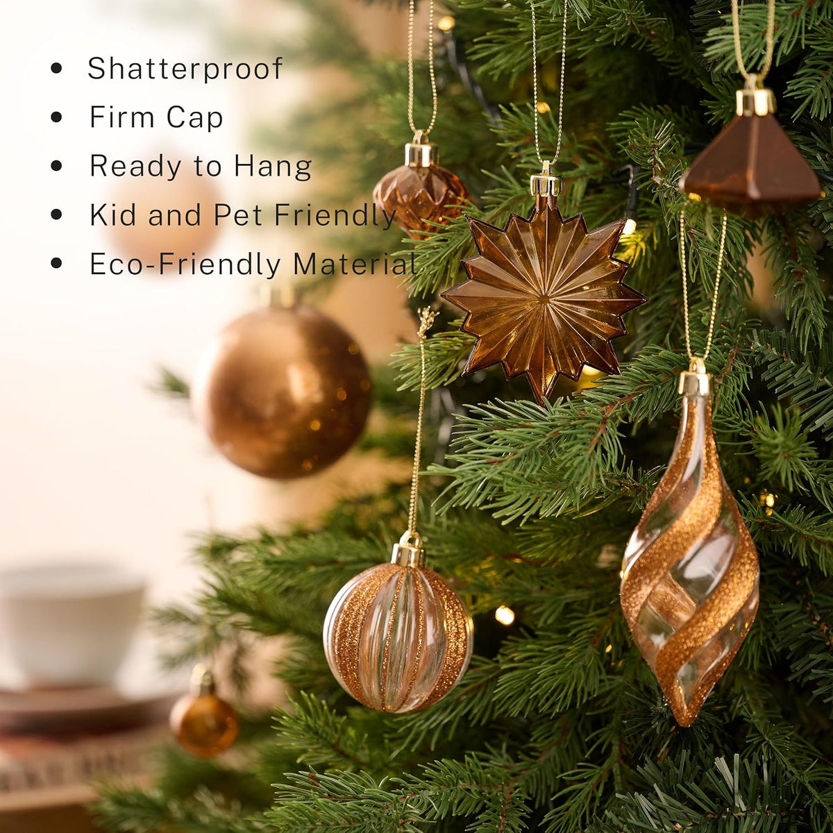 DecorbyHannah 100ct Copper Gold Christmas Ornaments Set Tree Decorations