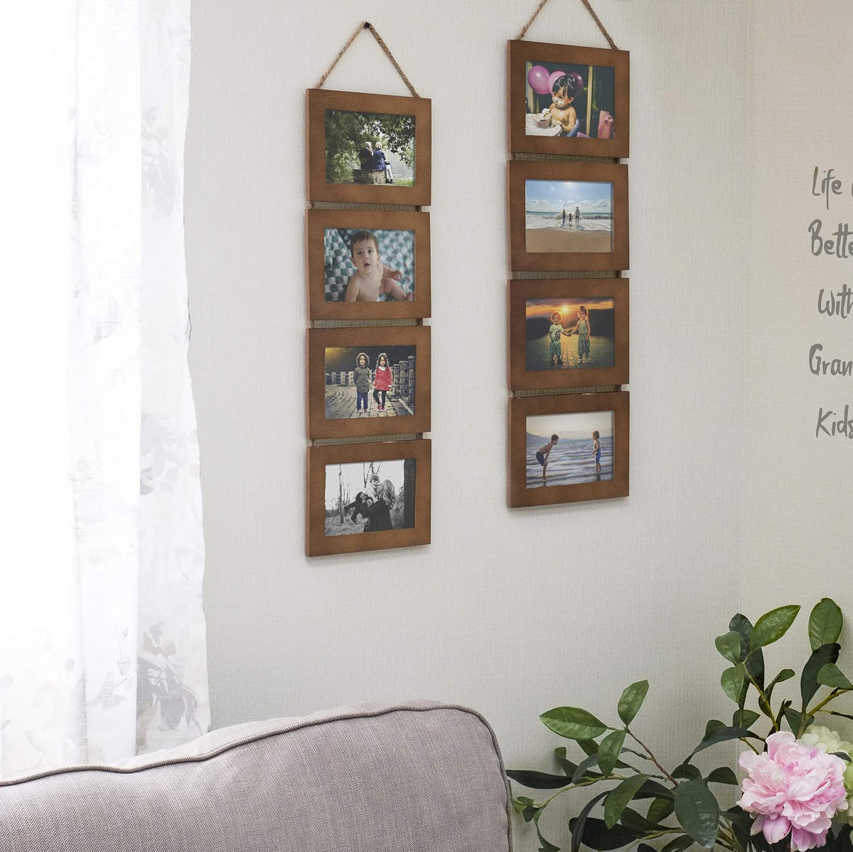 Wallniture Aries Vertical Wall Decor Picture Frames 4x6 Inch, 8 Opening Photo Collage Set of 2 (Walnut)