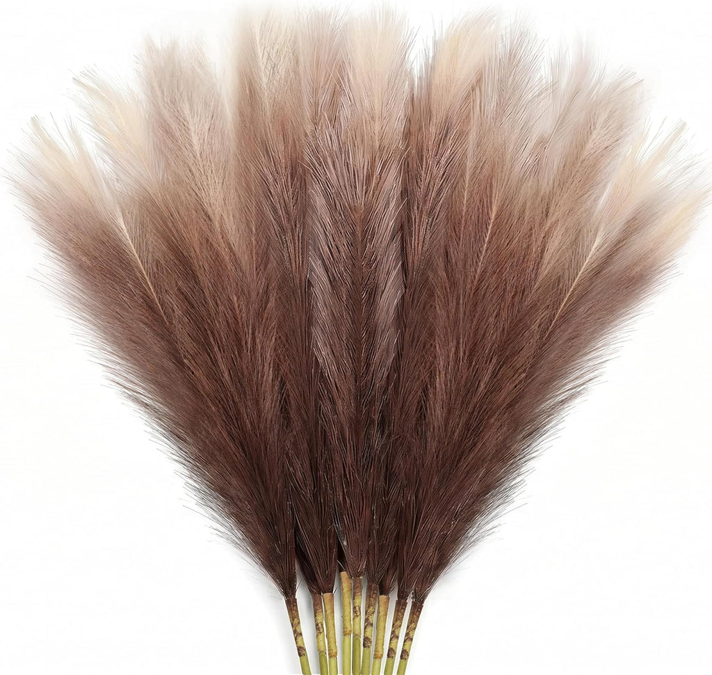KALYLOC 8Pcs 3FT Coffee Faux Pampas Grass, Tall Fluffy Artificial Bulrush
