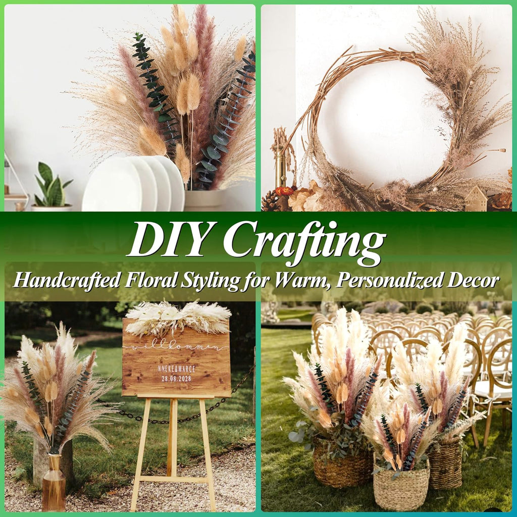 60Pcs Dried Pampas Grass & Eucalyptus Decor, Boho Bouquet for Home
