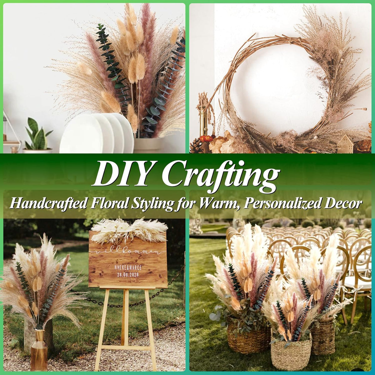 60Pcs Dried Pampas Grass & Eucalyptus Decor, Boho Bouquet for Home