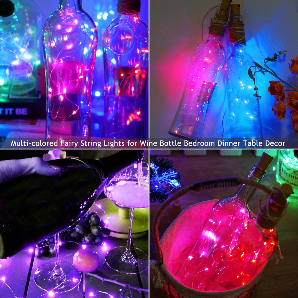 SmilingTown 12 Packs 20 LED Wine Bottle Lights with Cork - Silver Wire Fairy String Lights Battery Operated Cork Lights for Wine Liquor Bottle,Christmas,Birthday,Wedding Party Decor(6 Colors)