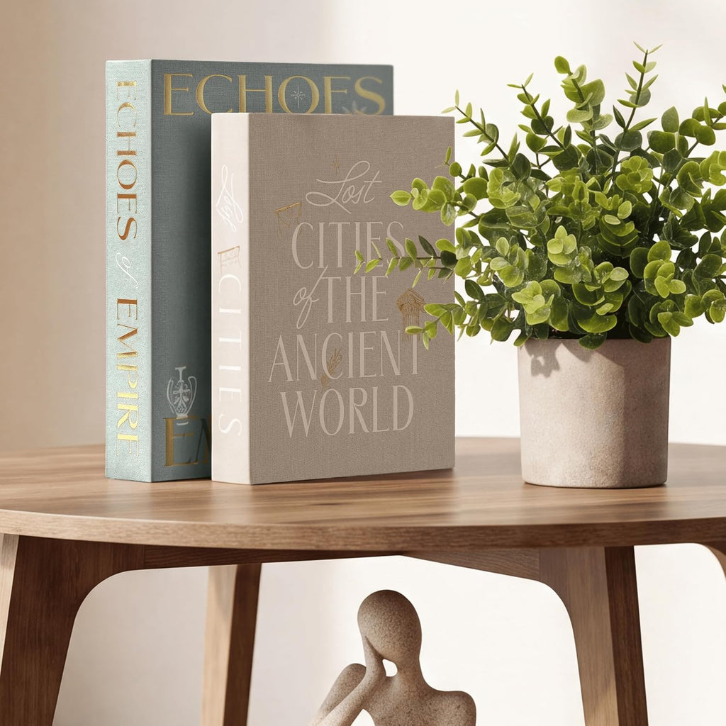 Decorative Books for Home Decor – Beige & Sage Linen Faux Books for Decoration: Aesthetic Fake Book Shelf, Living Room, Mantle, Entryway & Coffee Table Decor – Stack Faux Book Storage Box, Set of 2
