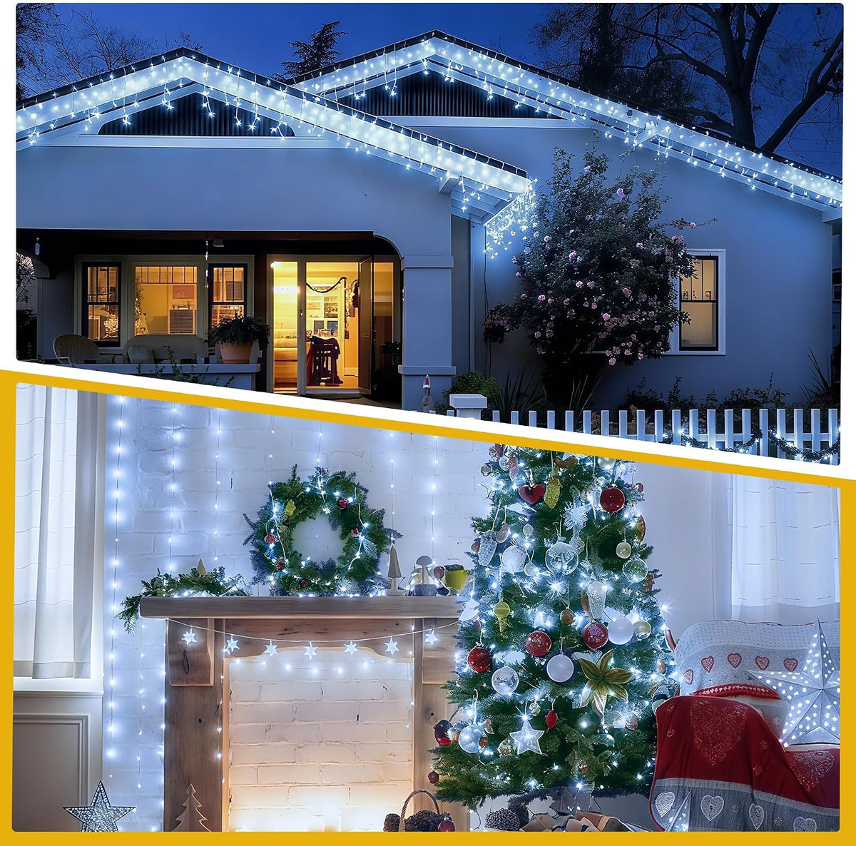 Christmas Lights Outdoor, 66ft 200LED White Christmas String Lights -Remote
