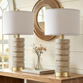 AIEAMPDO 26" Set of 2 Travertine Resin Table Lamps for Bedroom, Brass Base