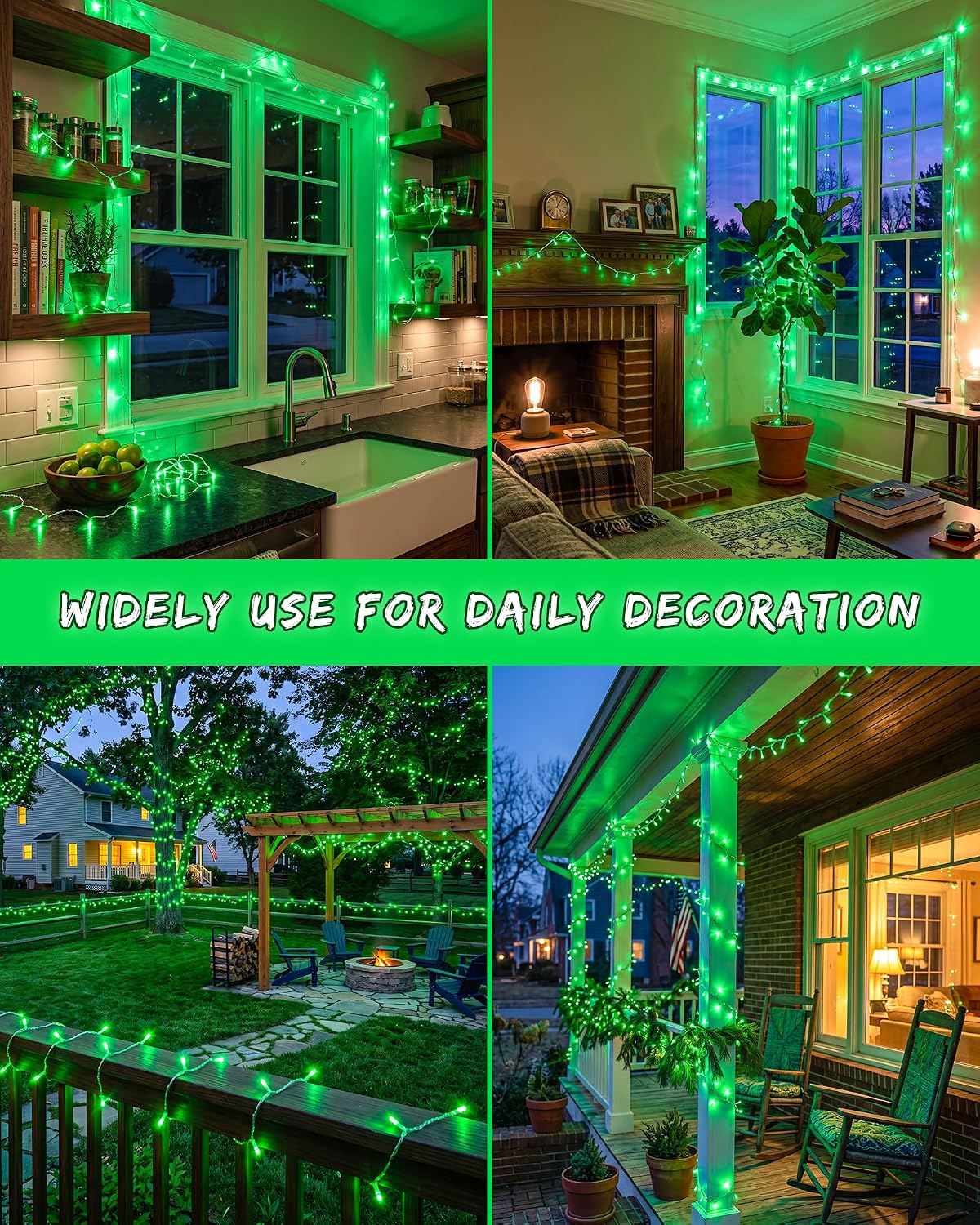 Green Christmas Halloween String Lights, 33FT 100 LED Fairy Lights