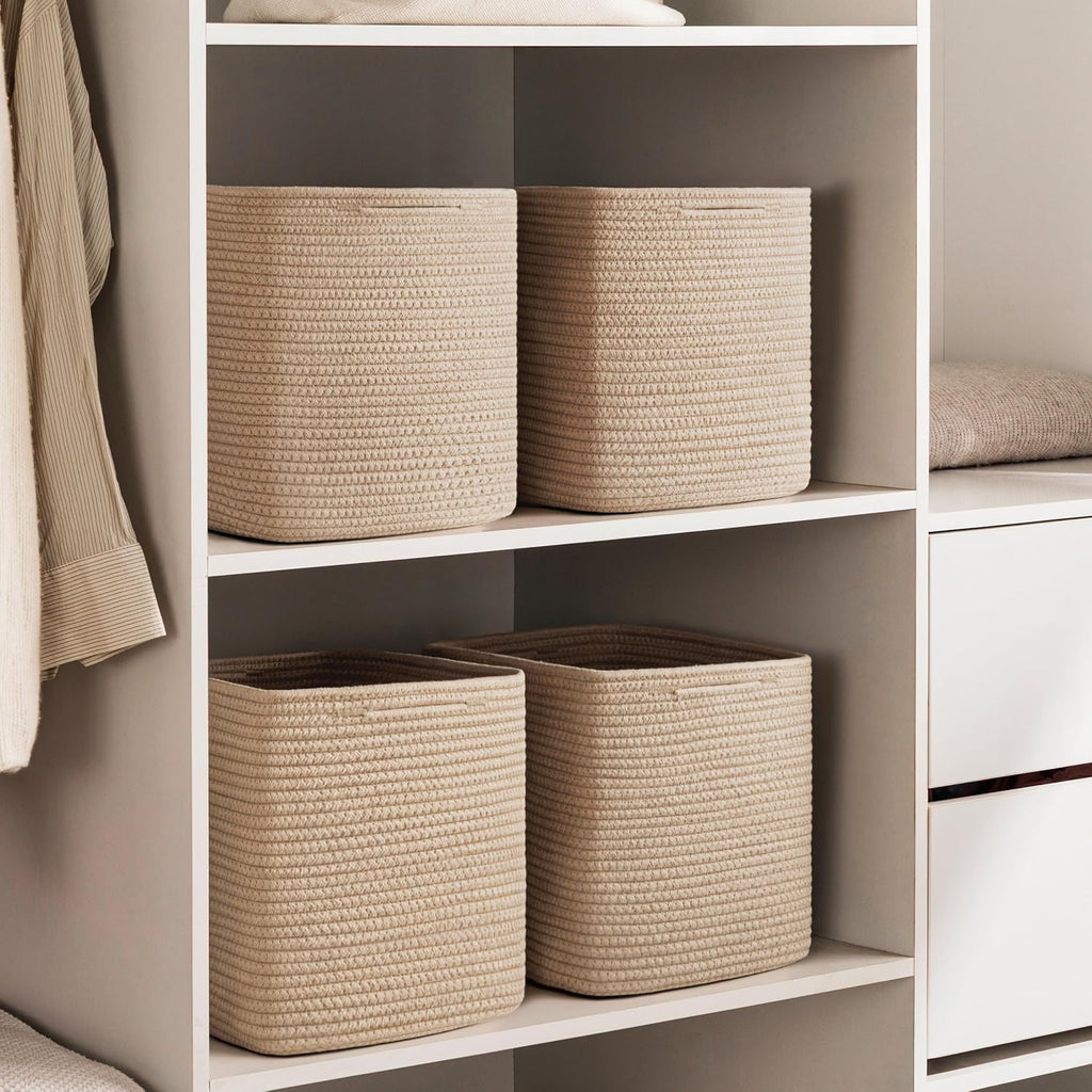 joybest 13inch Cube Storage Bins, Cotton Rope Woven Organizer Basket