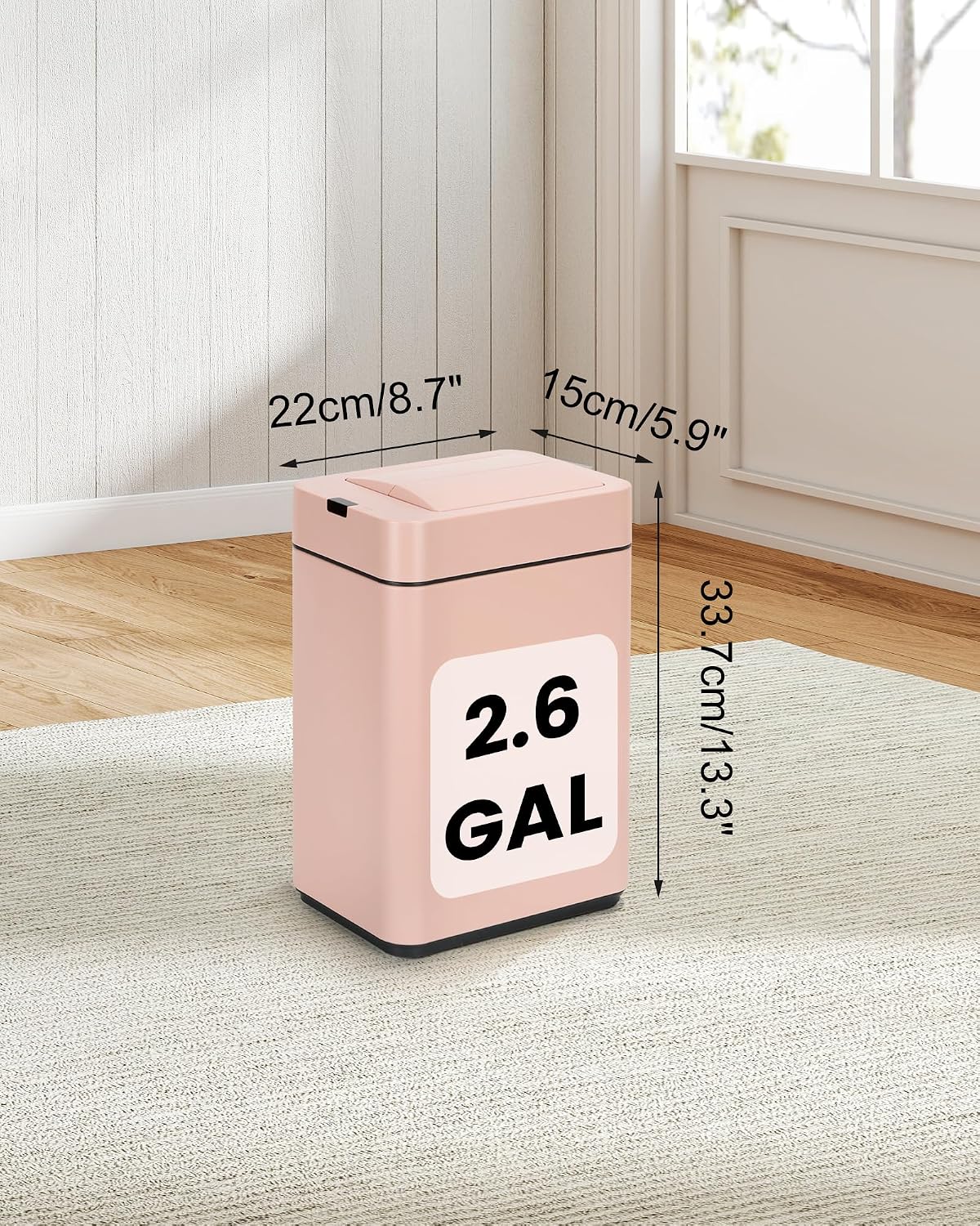 ELPHECO Slim Bathroom Trash Can with Lid 2.6 Gallon Smart Trash Can Pink