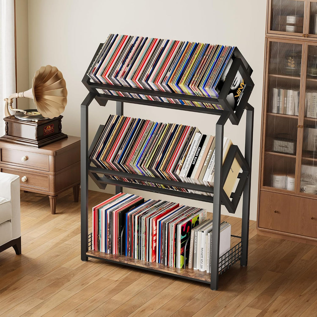 Homeiju 3-Tier Vinyl Record Storage Holder with Dividers