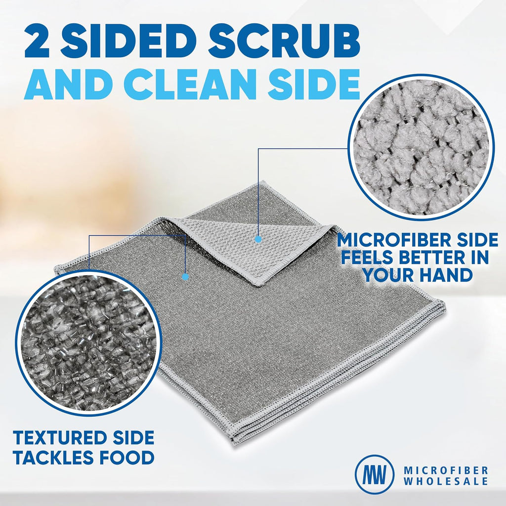 Microfiber Wholesale Scrubber Cloths (4 Pack, Large 10"x10") – Scrub Without Scratching, Safe for Non-Stick, Stainless & Glass – Two-Sided Dish Scrubbing Cloths for Pots, Pans & Big Jobs
