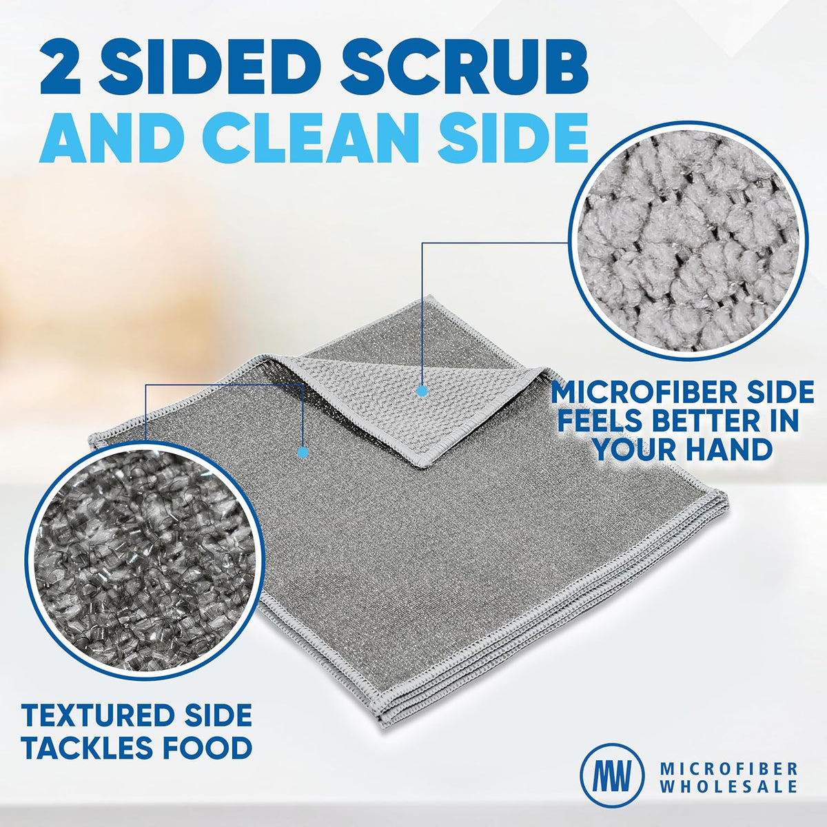 Microfiber Wholesale Scrubber Cloths (4 Pack, Large 10"x10") – Scrub Without Scratching, Safe for Non-Stick, Stainless & Glass – Two-Sided Dish Scrubbing Cloths for Pots, Pans & Big Jobs